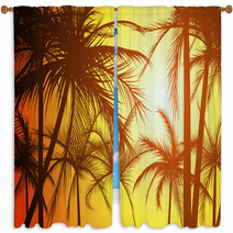 Horizontal Illustration Silhouettes Of Palms. Window Curtains 62056825