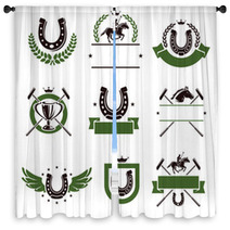 Horse And Polo Set. Vector Window Curtains 66087161
