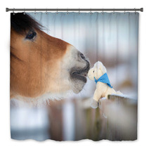 Horse And Toy Horse In Winter, Kiss. Bath Decor 53317520