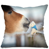 Horse And Toy Horse In Winter, Kiss. Pillows 53317520