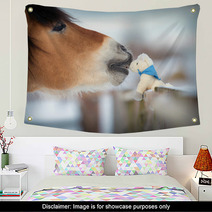 Horse And Toy Horse In Winter, Kiss. Wall Art 53317520