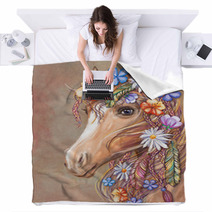 Horse Hippie Digital Art Blankets 125360654