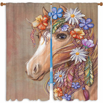 Horse Hippie Digital Art Window Curtains 125360654