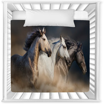 Horses With Long Mane Portrait Run Gallop In Desert Dust Nursery Decor 106659074