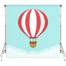 Hot Air Balloon In The Sky With Clouds Flat Cartoon Design Backdrops 144990800