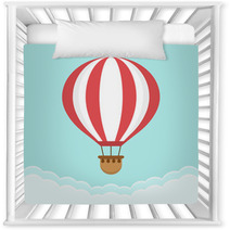 Hot Air Balloon In The Sky With Clouds Flat Cartoon Design Nursery Decor 144990800