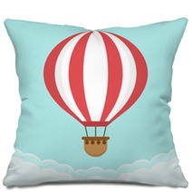 Hot Air Balloon In The Sky With Clouds Flat Cartoon Design Pillows 144990800