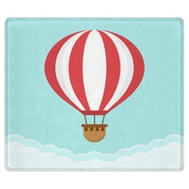 Hot Air Balloon In The Sky With Clouds Flat Cartoon Design Rugs 144990800