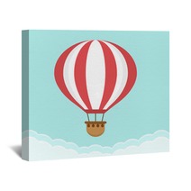 Hot Air Balloon In The Sky With Clouds Flat Cartoon Design Wall Art 144990800