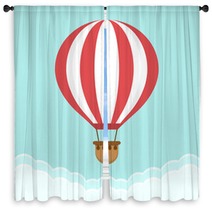 Hot Air Balloon In The Sky With Clouds Flat Cartoon Design Window Curtains 144990800