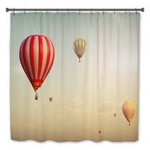 Hot Air Balloon On Sun Sky With Cloud Vintage And Retro Filter Effect Style Bath Decor 103582304