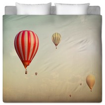 Hot Air Balloon On Sun Sky With Cloud Vintage And Retro Filter Effect Style Bedding 103582304