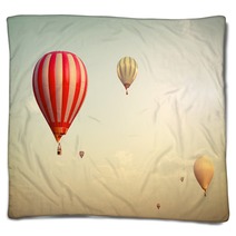 Hot Air Balloon On Sun Sky With Cloud Vintage And Retro Filter Effect Style Blankets 103582304