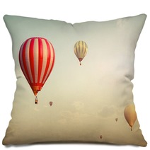 Hot Air Balloon On Sun Sky With Cloud Vintage And Retro Filter Effect Style Pillows 103582304