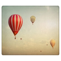 Hot Air Balloon On Sun Sky With Cloud Vintage And Retro Filter Effect Style Rugs 103582304