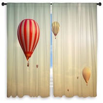 Hot Air Balloon On Sun Sky With Cloud Vintage And Retro Filter Effect Style Window Curtains 103582304