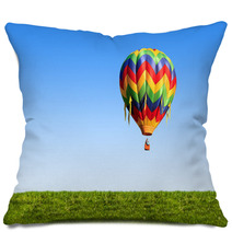 Hot Air Balloon Over Blue Sky Pillows 34532887