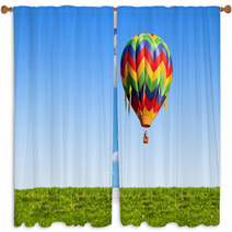 Hot Air Balloon Over Blue Sky Window Curtains 34532887