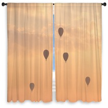 Hot Air Balloon With Dramatic Sky In Morning Window Curtains 162462553