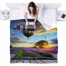 Hot Air Balloons Lavender Landscape Magic Book Pages Blankets 36606858