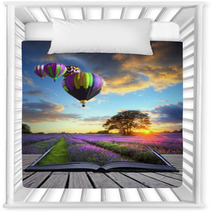 Hot Air Balloons Lavender Landscape Magic Book Pages Nursery Decor 36606858