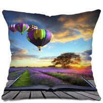 Hot Air Balloons Lavender Landscape Magic Book Pages Pillows 36606858