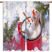 Hot Chocolate With Melted Snowman Window Curtains 96007198