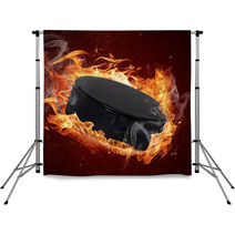 Hot Hockey Puck In Fires Flame Backdrops 51436323