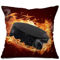 Hot Hockey Puck In Fires Flame Pillows 51436323