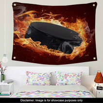 Hot Hockey Puck In Fires Flame Wall Art 51436323