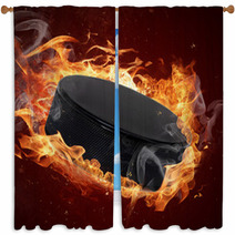 Hot Hockey Puck In Fires Flame Window Curtains 51436323