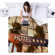 Hotel Sign With Stars Blankets 65821315