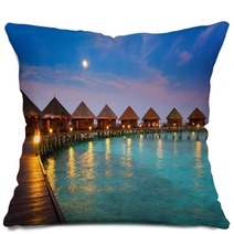 Houses On Piles On Water At Night In  Fool Moon Light Pillows 56091032