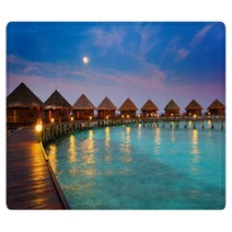 Houses On Piles On Water At Night In  Fool Moon Light Rugs 56091032