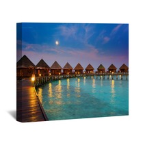 Houses On Piles On Water At Night In  Fool Moon Light Wall Art 56091032