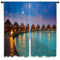 Houses On Piles On Water At Night In  Fool Moon Light Window Curtains 56091032