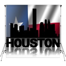 Houston Skyline Text Reflected Texan Flag Illustration Backdrops 57719911