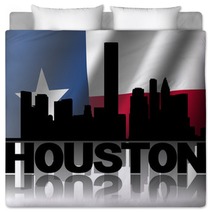 Houston Skyline Text Reflected Texan Flag Illustration Bedding 57719911
