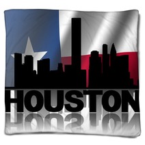 Houston Skyline Text Reflected Texan Flag Illustration Blankets 57719911
