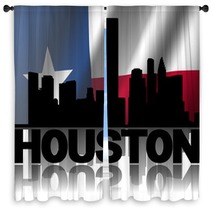 Houston Skyline Text Reflected Texan Flag Illustration Window Curtains 57719911