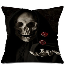 Human Skull Simulating Death And A Human Hand Throwing Dice In The Air Pillows 99819595