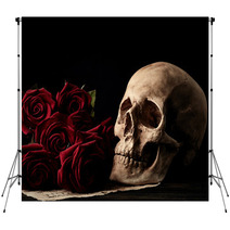 Human Skull With Red Roses Backdrops 115987470