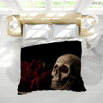 Human Skull With Red Roses Bedding 115987470