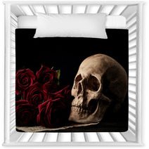 Human Skull With Red Roses Nursery Decor 115987470