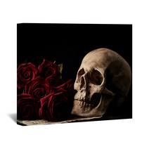 Human Skull With Red Roses Wall Art 115987470
