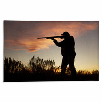 Hunter Silhouetted Shooting At Sunset Rugs 59928266