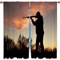 Hunter Silhouetted Shooting At Sunset Window Curtains 59928266