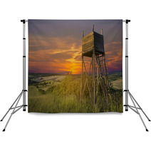 Hunters Lookout Tower On The Field At Sunset Backdrops 66241624