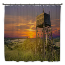 Hunters Lookout Tower On The Field At Sunset Bath Decor 66241624
