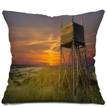 Hunters Lookout Tower On The Field At Sunset Pillows 66241624
